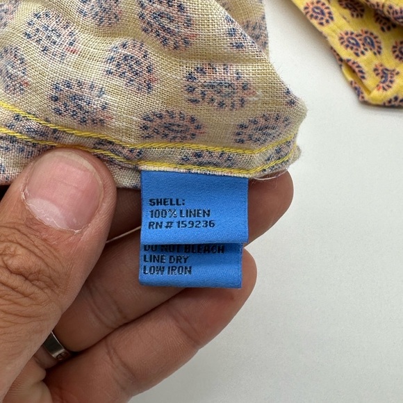 J McLaughlin Shirt Mens Linen XL Button Up Yellow Blue Orange Paisley L/S - Picture 7 of 11